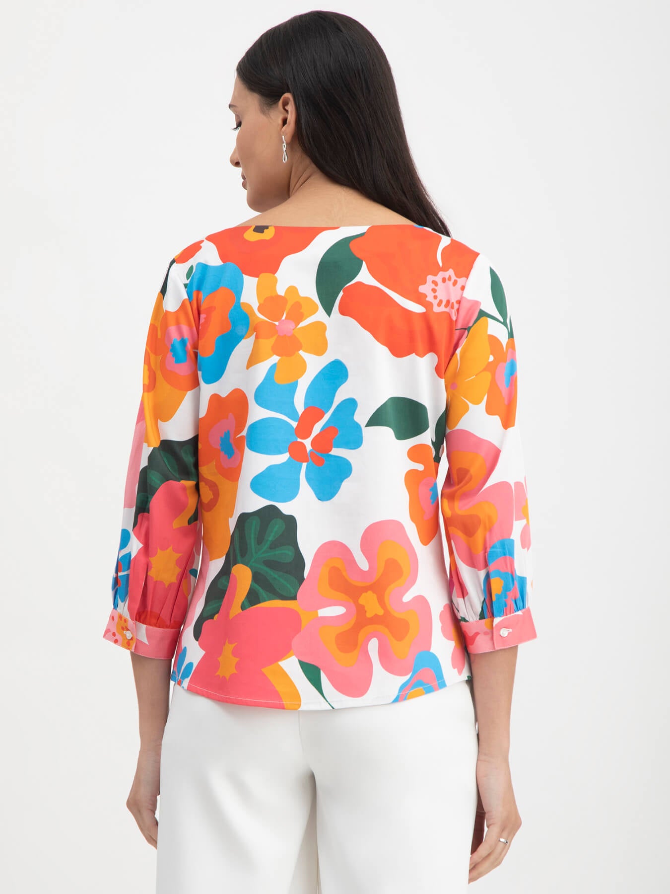 Cotton Satin Floral Print Top - Multicolour