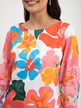 Cotton Satin Floral Print Top - Multicolour