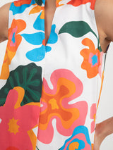 Cotton Satin Floral Print Sleeveless Top - Multicolour