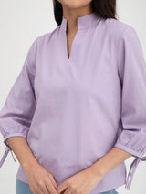 Linen Tie-Up Sleeves Top - Purple