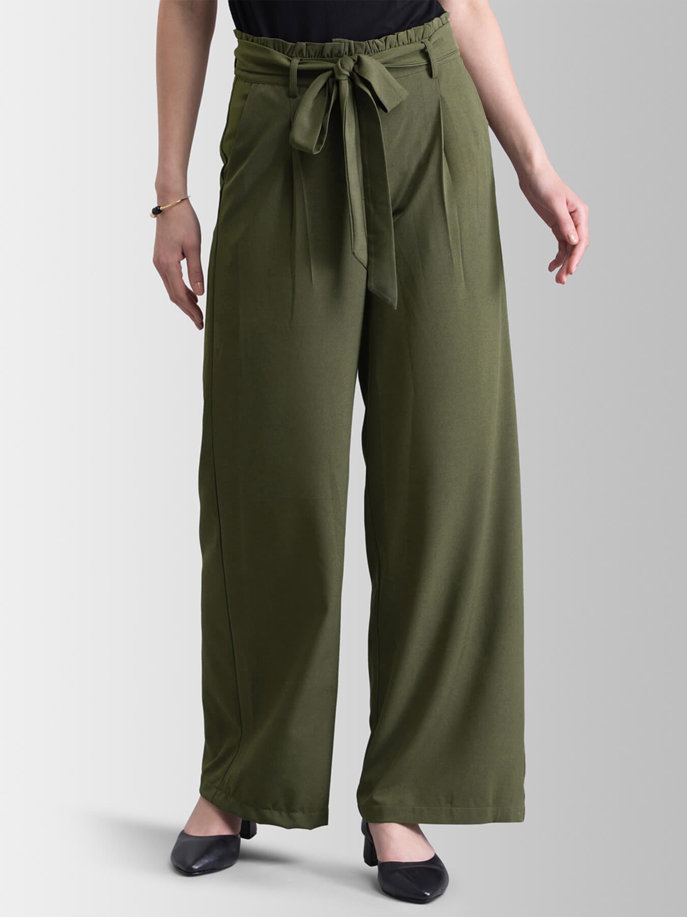 Paperbag Waist Tie Up Pants - Olive| Formal Trousers