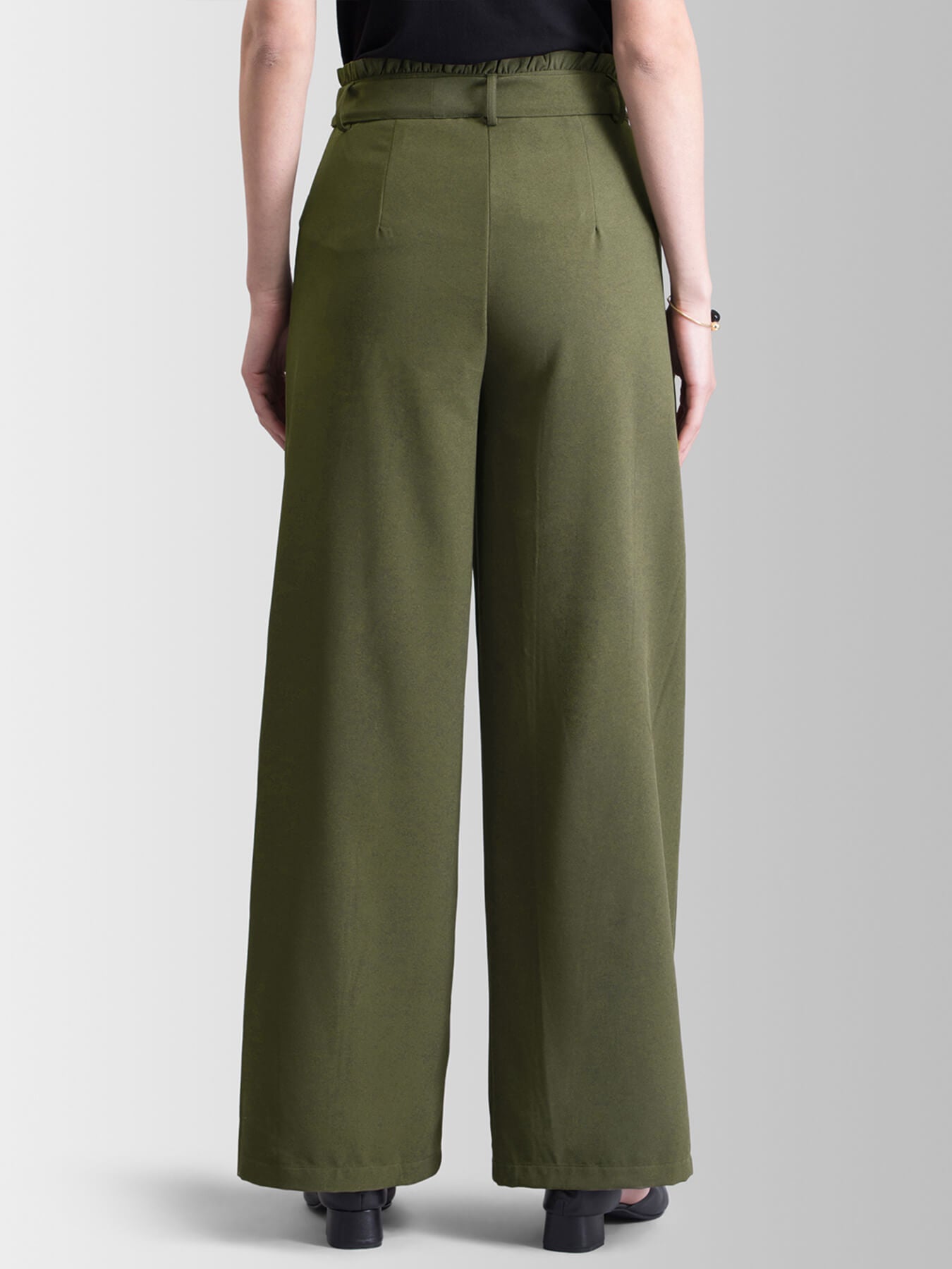 Paperbag Waist Tie Up Pants - Olive| Formal Trousers