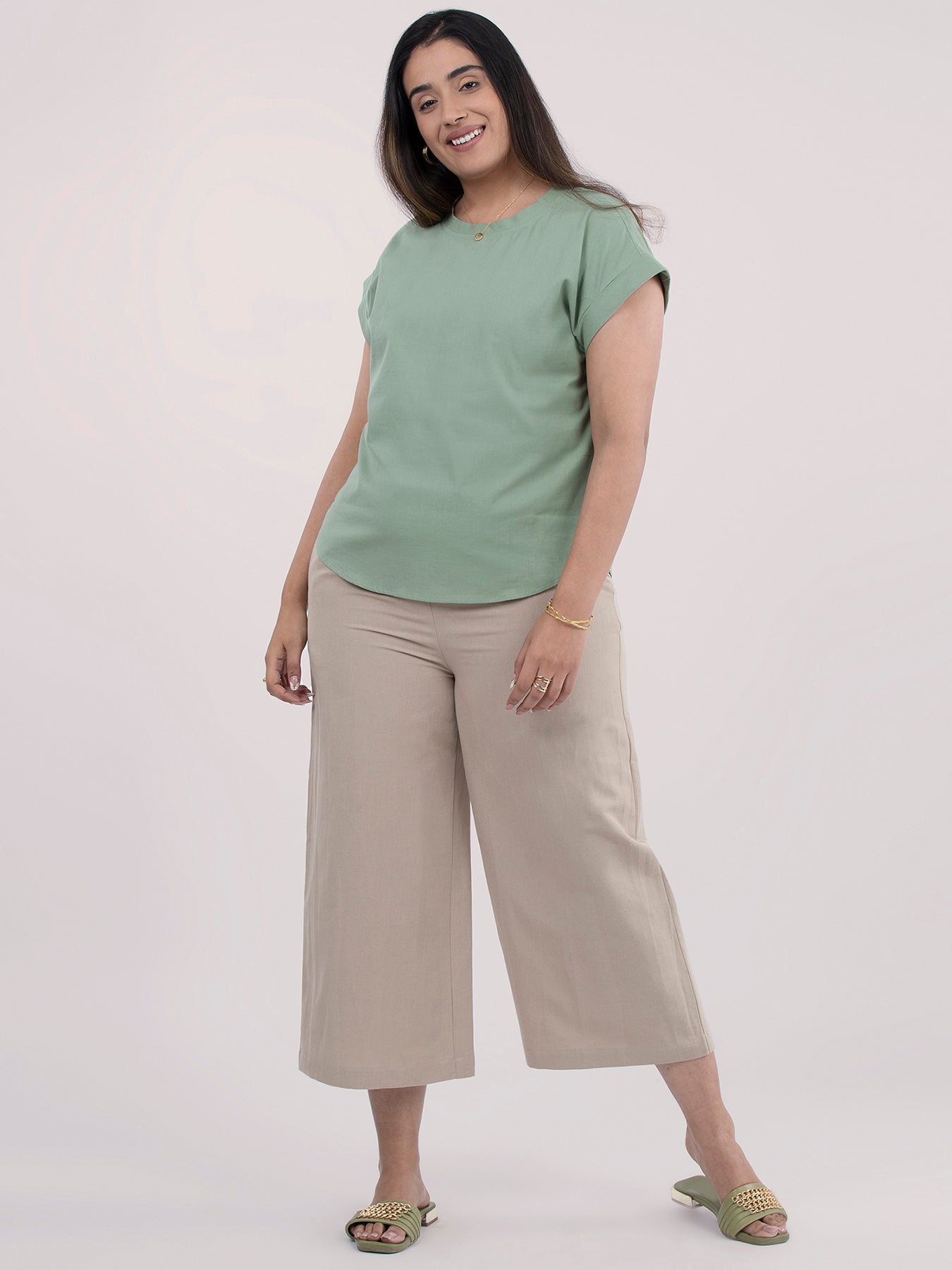 Linen Textured Culotte - Beige| Formal Trousers