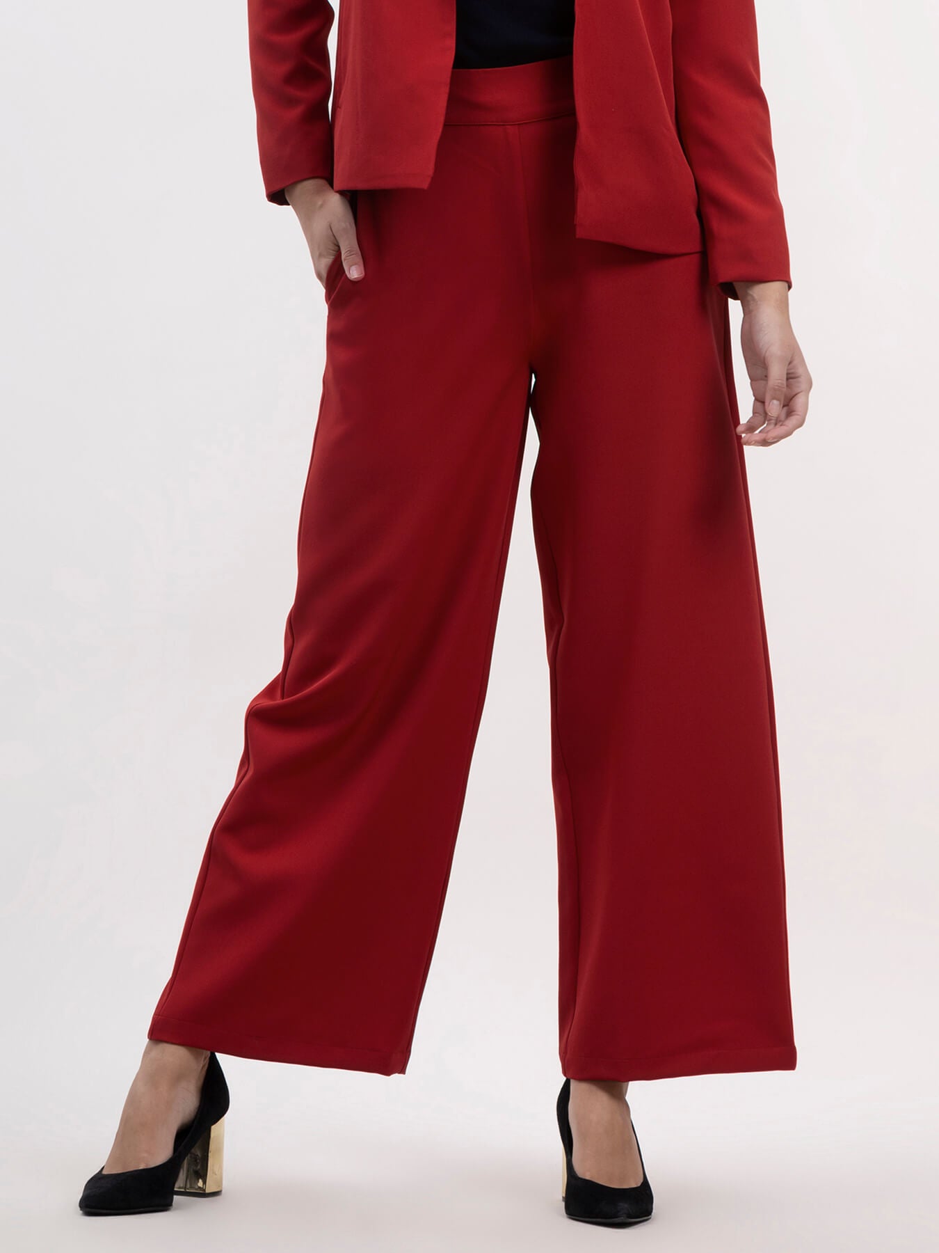 Elasticated Wide Leg Trouser - Red