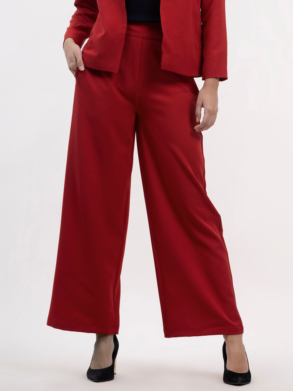 Elasticated Wide Leg Trouser - Red