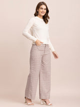 Check Wide Legged Trousers - Beige| Formal Trousers