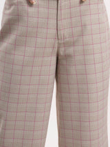 Check Wide Legged Trousers - Beige| Formal Trousers