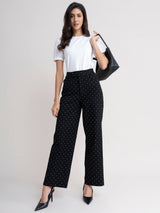 Polka Dot Wide Leg Trousers - Black| Formal Trousers