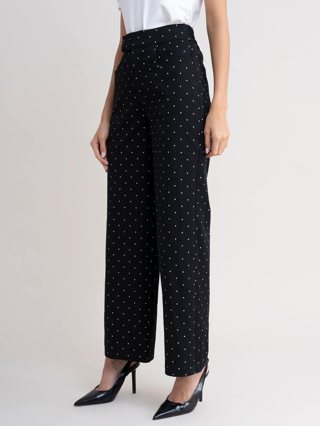 Polka Dot Wide Leg Trousers - Black| Formal Trousers