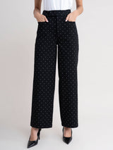 Polka Dot Wide Leg Trousers - Black| Formal Trousers