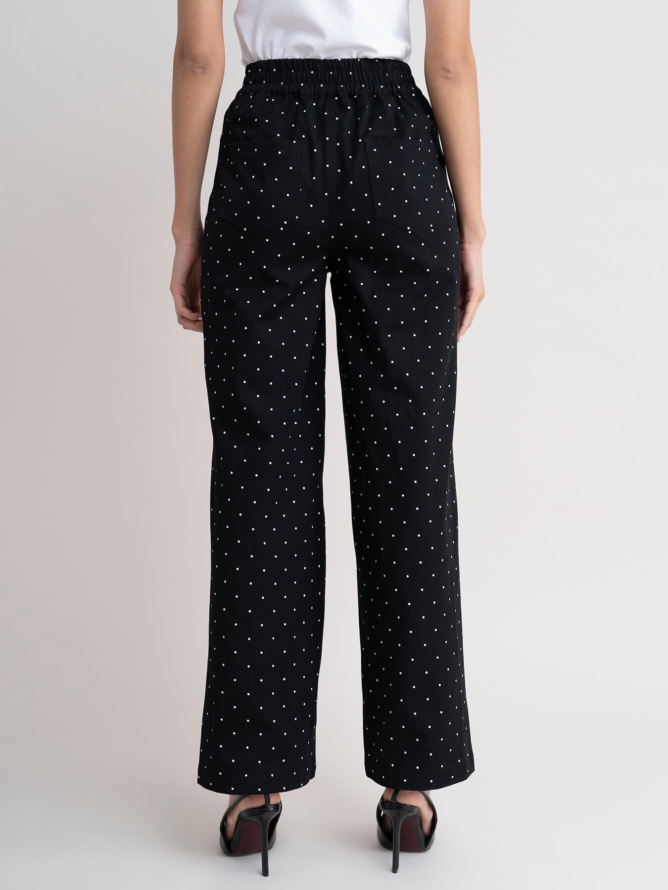 Polka Dot Wide Leg Trousers - Black| Formal Trousers