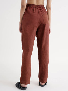 Linen Drawstring Trousers - Brown