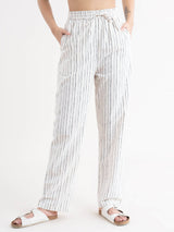 Linen Striped Drawstring Trousers - White