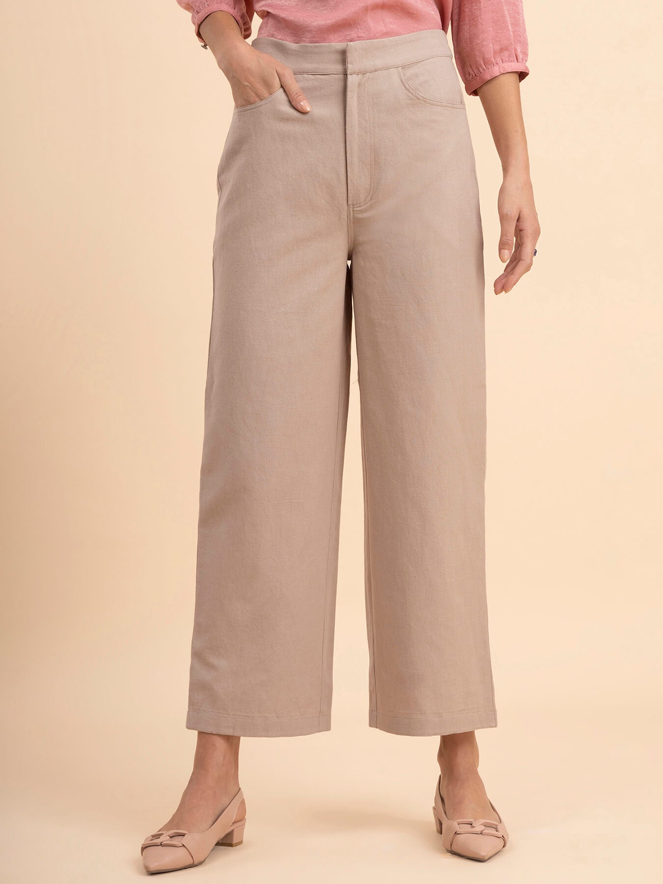 Linen Wide-Leg Trousers - Beige| Formal Trousers