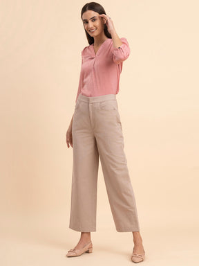 Linen Wide-Leg Trousers - Beige| Formal Trousers