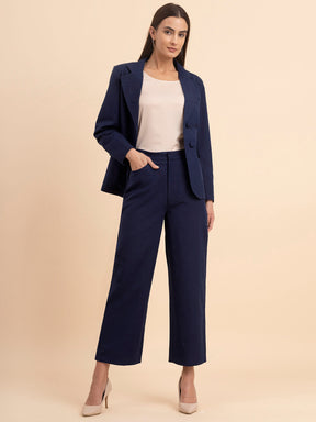 Linen Wide-Leg Trousers - Navy Blue| Formal Trousers