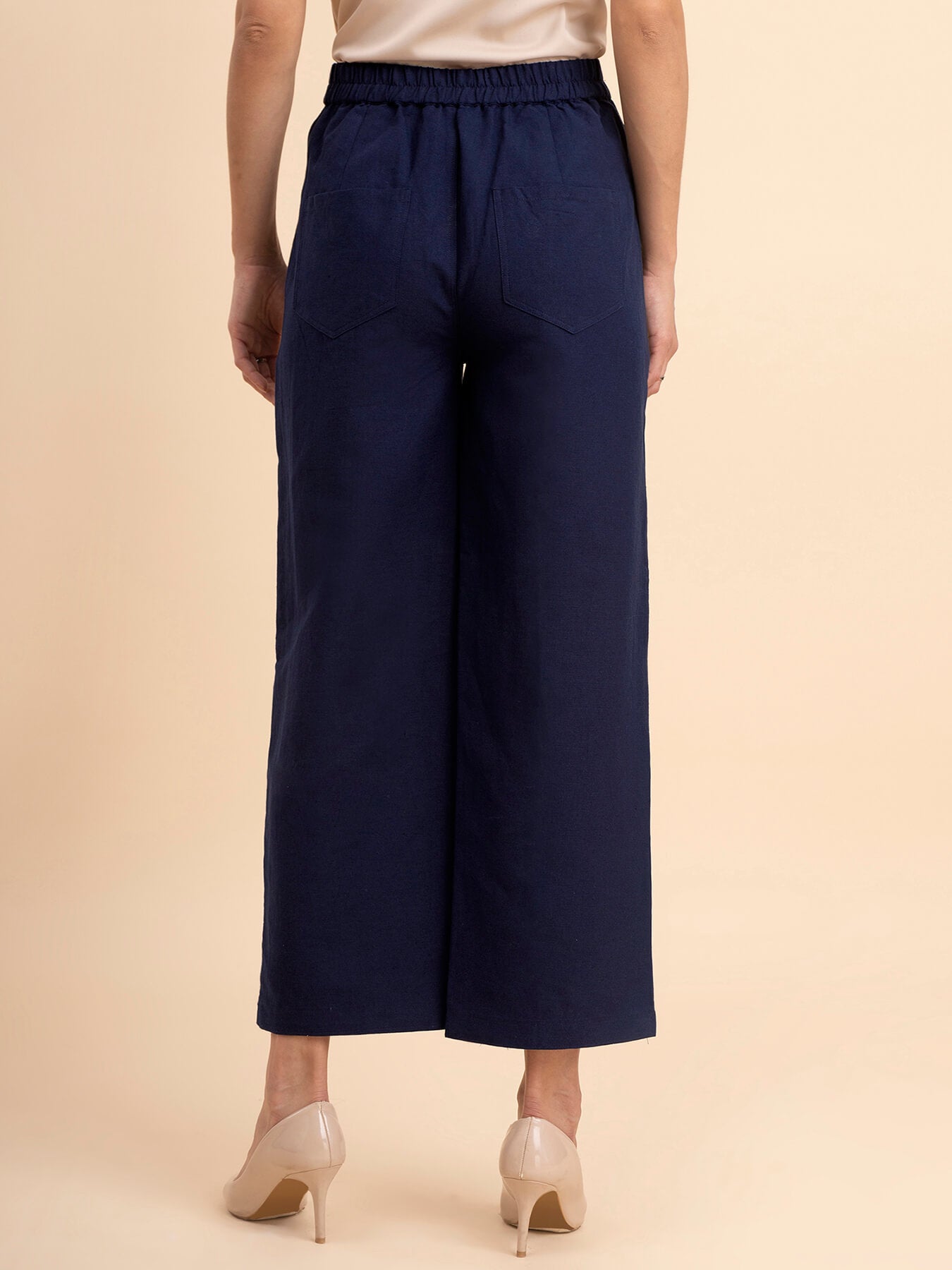 Linen Wide-Leg Trousers - Navy Blue| Formal Trousers