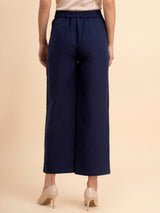 Linen Wide-Leg Trousers - Navy Blue| Formal Trousers