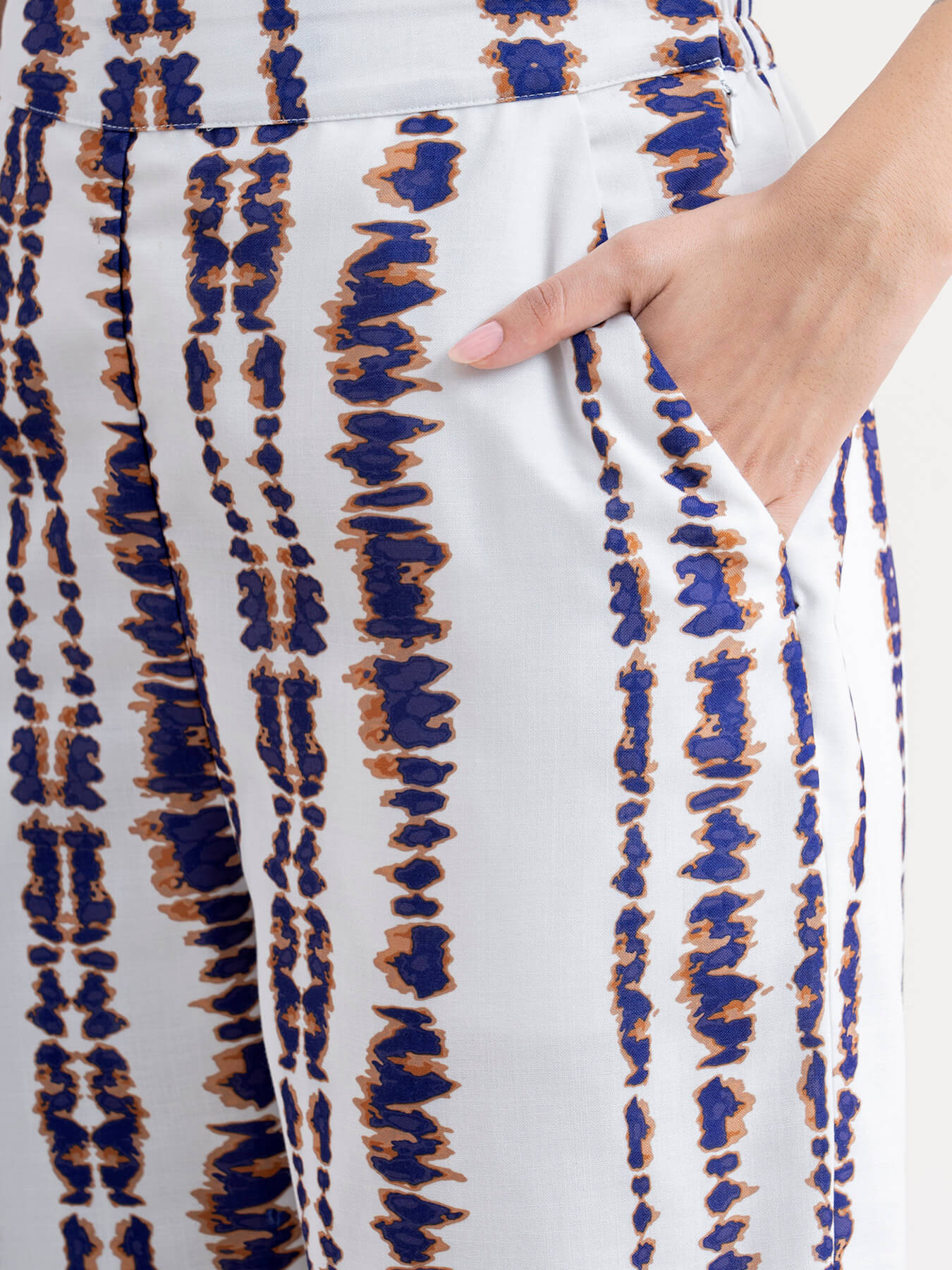 Shibori Print Drawstring Trousers - White & Blue