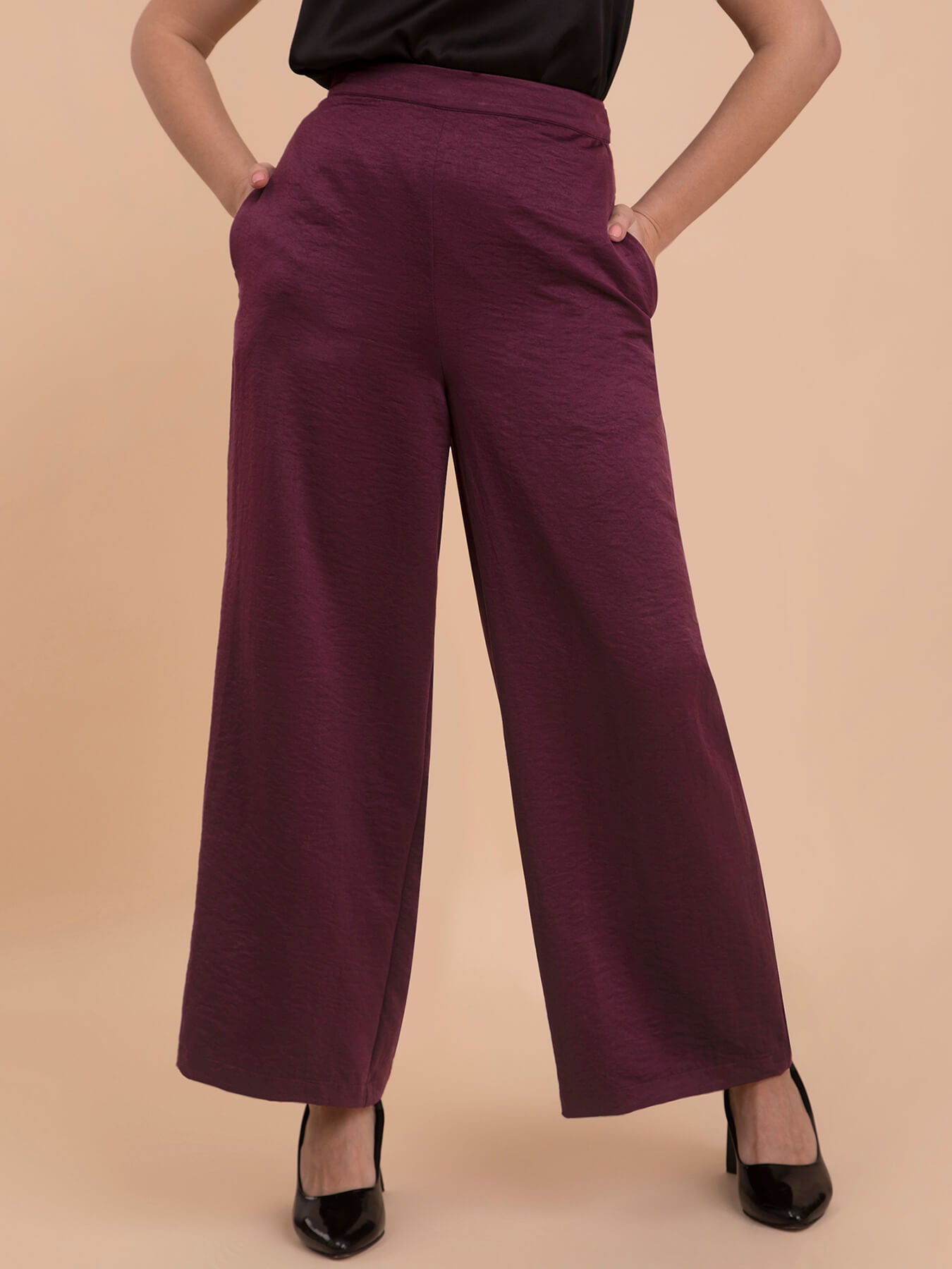 Satin Wide Legged Trousers - Maroon