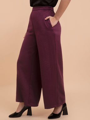 Satin Wide Legged Trousers - Maroon