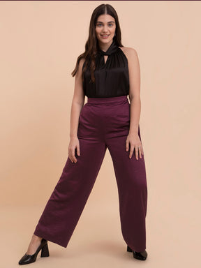 Satin Wide Legged Trousers - Maroon