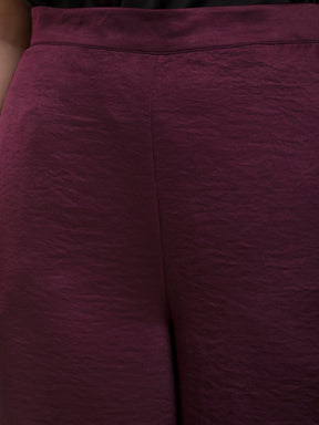 Satin Wide Legged Trousers - Maroon