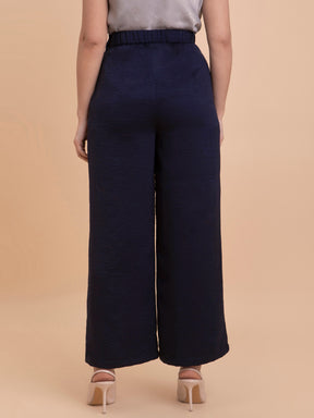 Satin Wide Legged Trousers - Navy