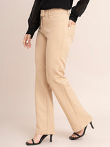 High Waist Bootcut Pants - Beige