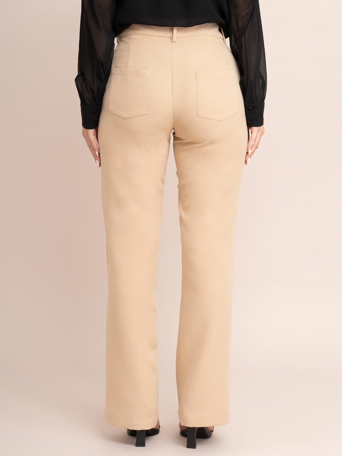 High Waist Bootcut Pants - Beige