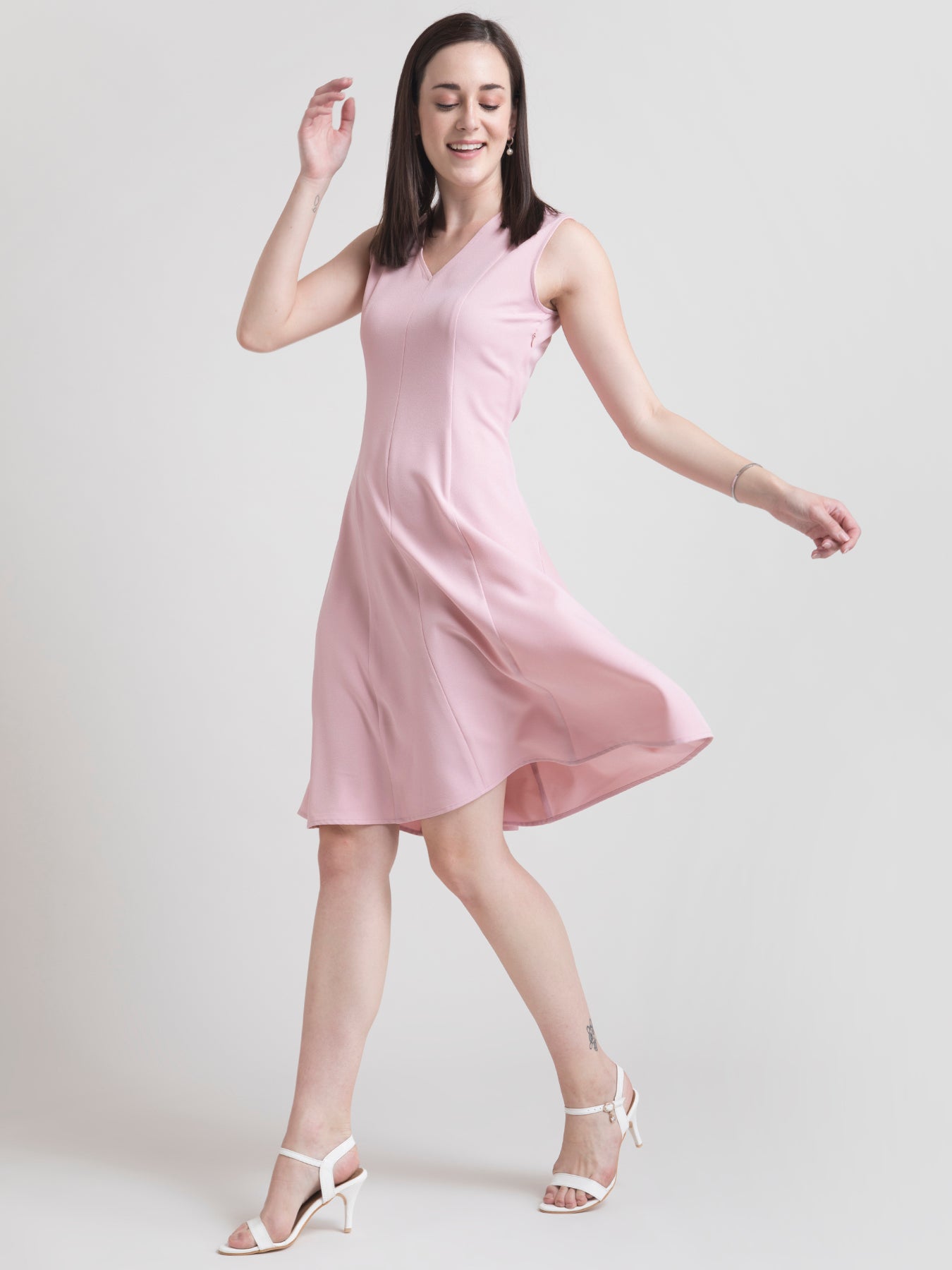 V Neck A Line Dress - Baby Pink| Formal Dresses