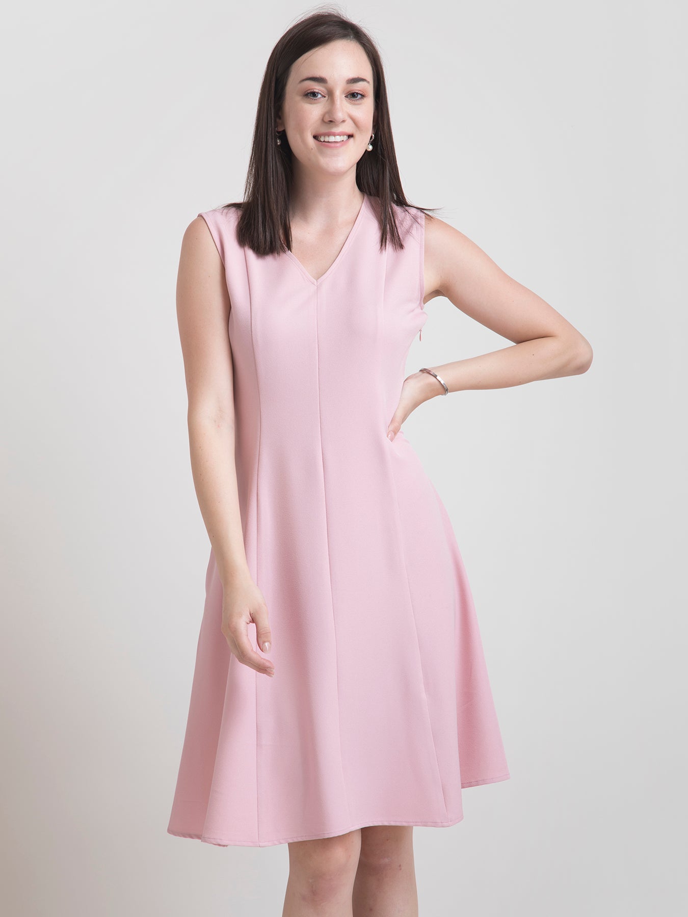 V Neck A Line Dress - Baby Pink| Formal Dresses