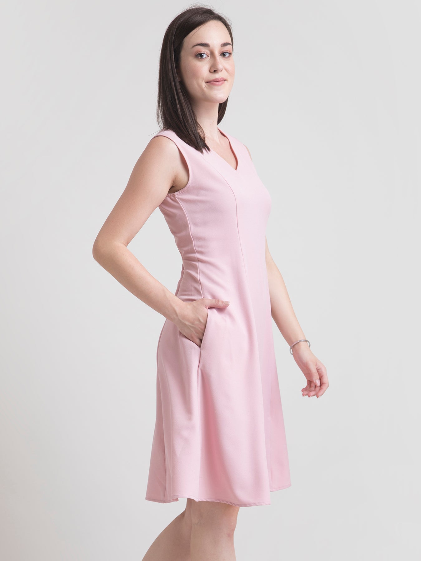 V Neck A Line Dress - Baby Pink| Formal Dresses