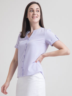 V Neck Button Detail Top - Lavender| Formal Tops