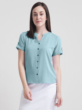 V Neck Button Detail Top - Teal