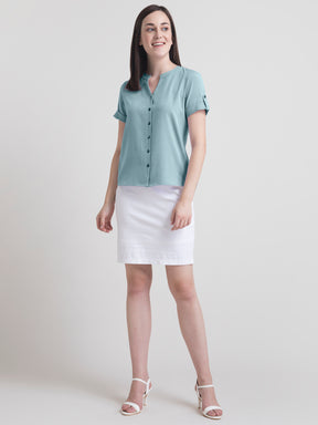 V Neck Button Detail Top - Teal