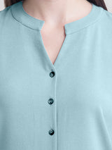 V Neck Button Detail Top - Teal