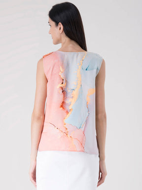 V Neck Marble Print Top - Light Pink