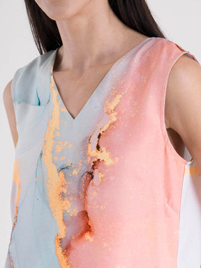 V Neck Marble Print Top - Light Pink