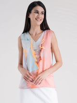 V Neck Marble Print Top - Light Pink