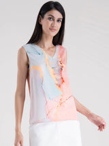 V Neck Marble Print Top - Light Pink