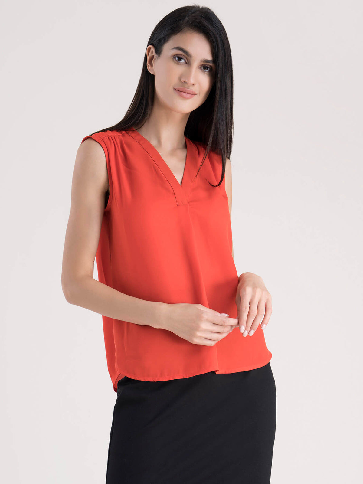 V Neck Top - Coral Red
