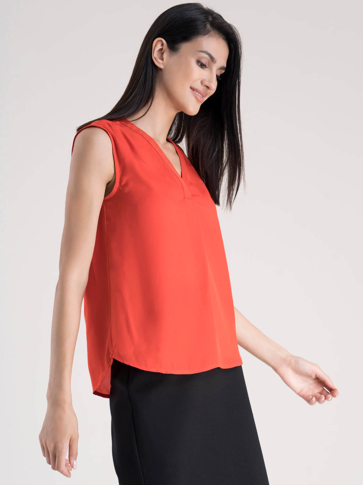 V Neck Top - Coral Red