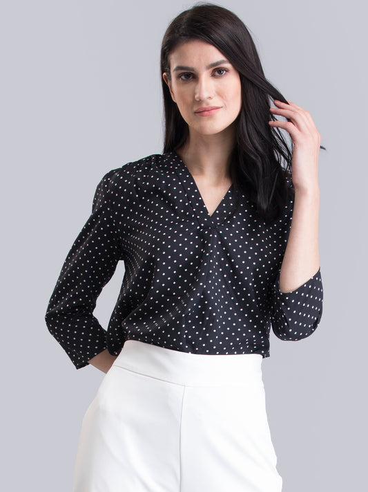 V Neck Polka Dot Top - Black and White| Formal Tops