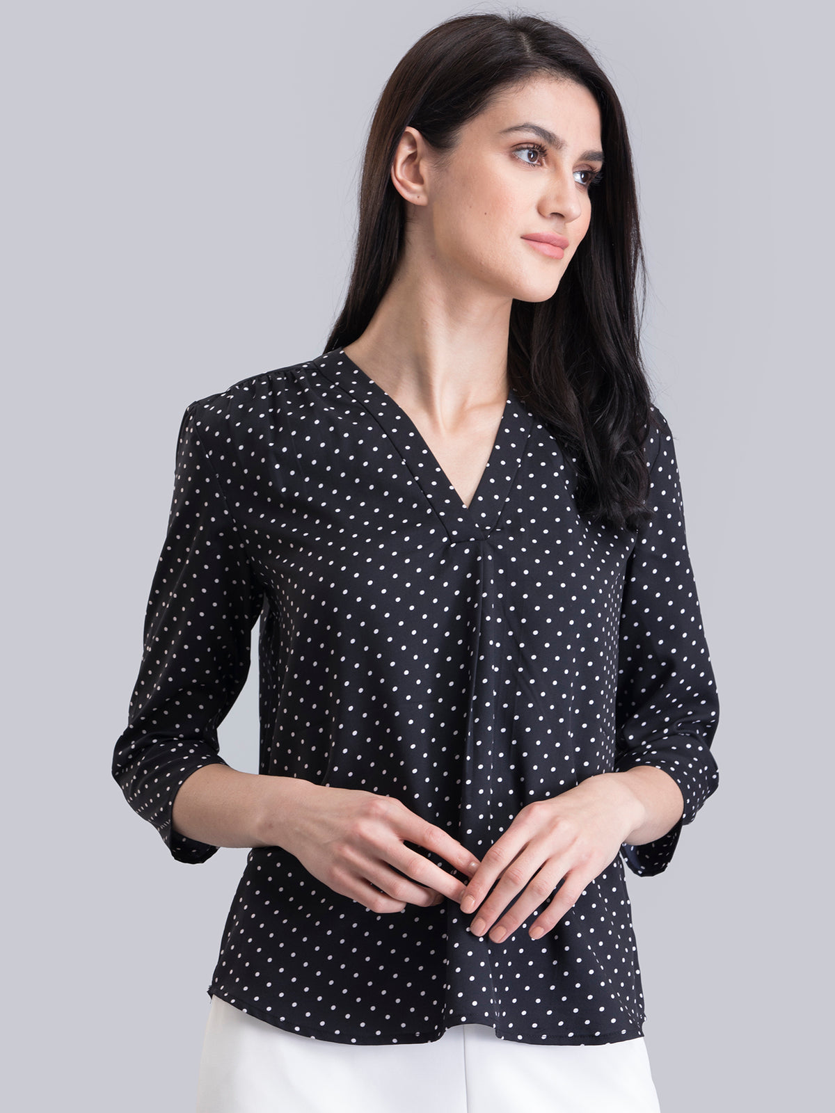 V Neck Polka Dot Top - Black and White| Formal Tops