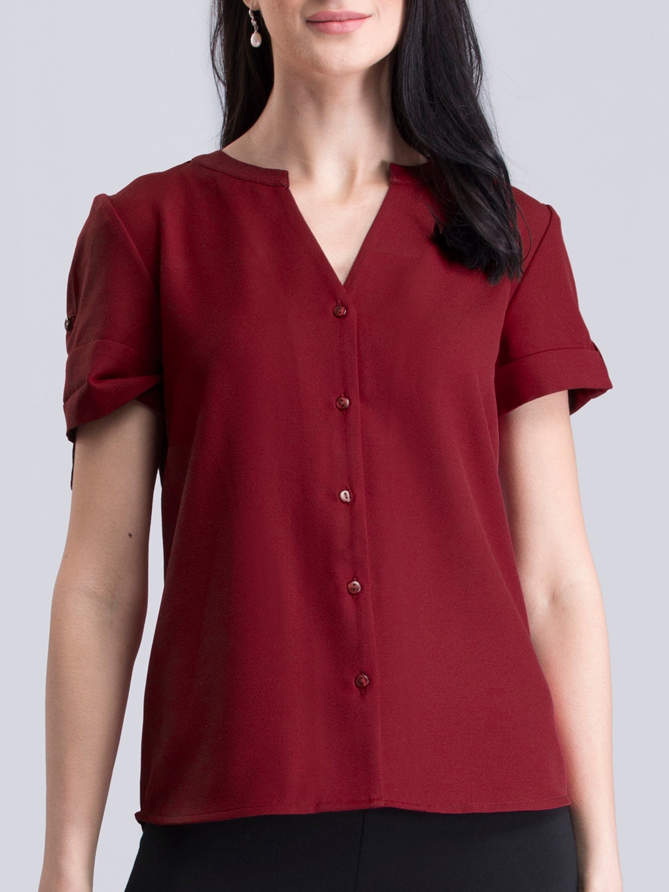 V Neck Short Sleeve Top - Red