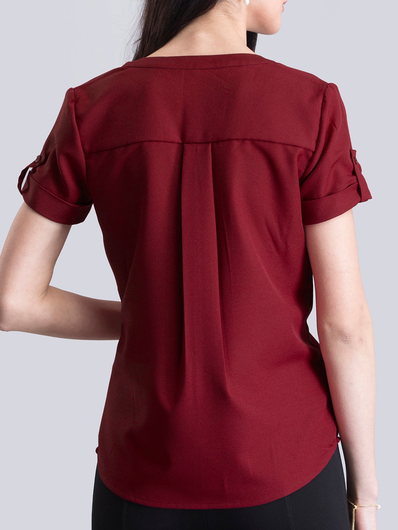 V Neck Short Sleeve Top - Red