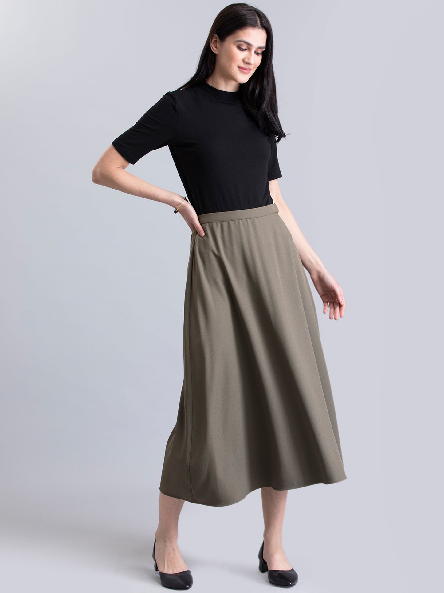 A Line Midi Skirt - Olive| Formal Skirts