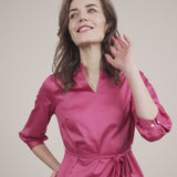 Cotton V Neck Dress- Pink