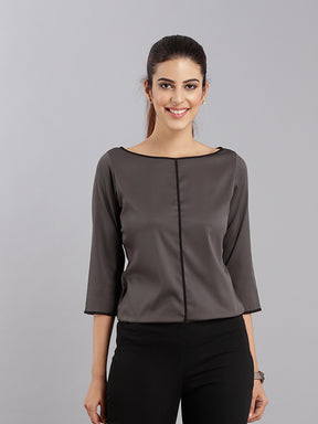 Boat Neck Top- Grey| Formal Tops